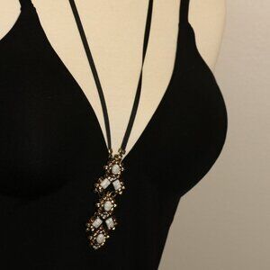 Sugarfix Y Drop Black Ribbon and Large Pendant Necklace 26"